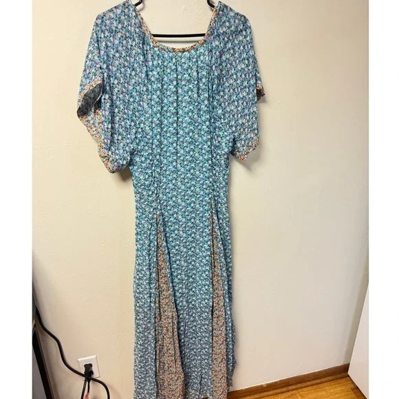 Maeve Anthropologie Floral V-Neck Button Front Maxi Dress Blue Multi Size 12 NWT - Picture 7 of 8